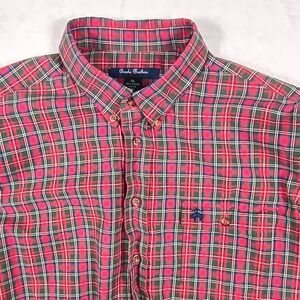 Brooks Brothers Men's XL Fleece Long Sleeve Shirt Red Green Plaid 100% Cotton